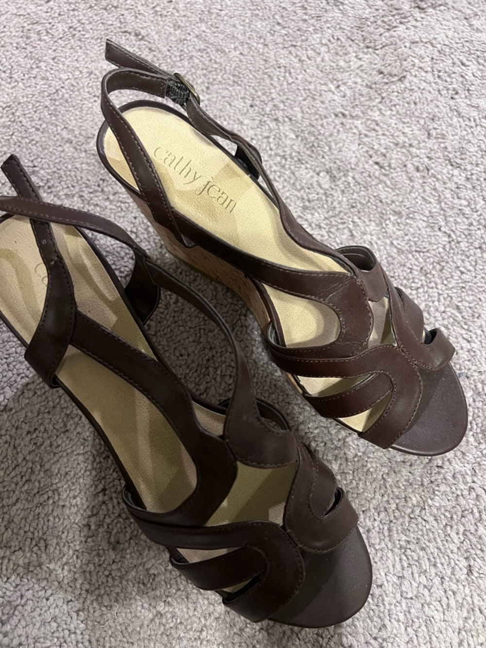 Cathy Jean Chocolate Brown Strappy Wedge Sandals